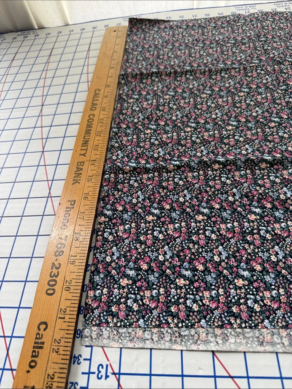 Vintage 1980s 90s Calico Floral Fabric Black Pink Blue 1 Yard x 42